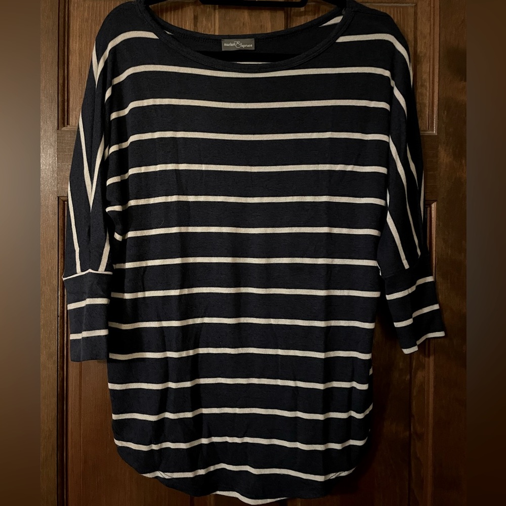 Market & Spruce Navy Blue White Striped Dolman